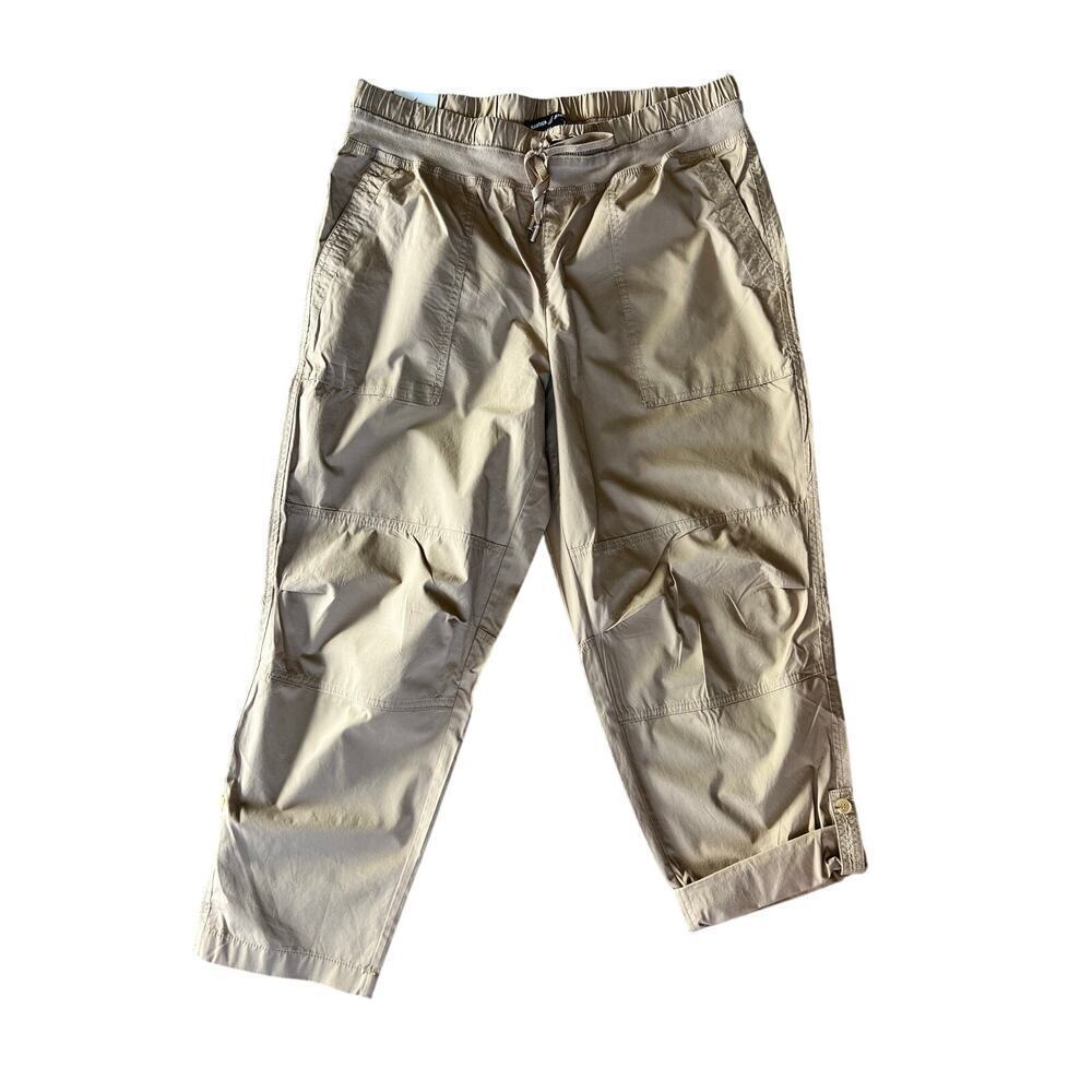 NWT Nautica Women's Cotton Roll-Tab Utility Pants, Large, Tan, Elastic Waist - Picture 2 of 13